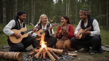 En varm og koselig scene av en romani-familie som deler sin kulturelle arv.