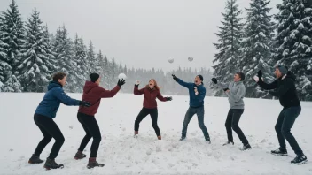 En morsom og leken scene av mennesker som kaster snøballer på hverandre