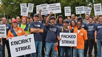 En gruppe arbeidere som viser solidaritet og entusiasme for en streik