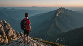 En person på et fjelltopp, tar inn utsikten