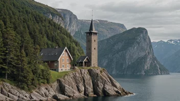 Et tårnhus i et naturskjønt norsk landskap.