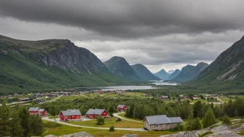 En malerisk fjellbygd i Norge med en storslagen bakgrunn av fjell og turstier.