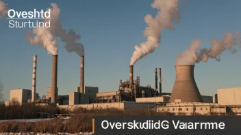 En fabrikk som slipper ut damp, som representerer overskuddsvarme, med en graf som viser energiproduksjon.