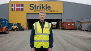 En streikevakt står foran en fabrikkport under en arbeidskonflikt.