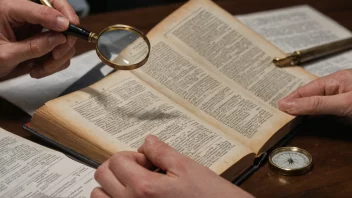 En person leser en regelbok med et forstørrelsesglass, og fremhever en spesiell regel