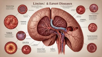 En illustrasjon av en lever med ulike sykdommer som påvirker den