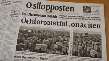 En avis eller publikasjon med tittelen 'Osloposten' på forsiden, med en bakgrunn av Oslos bybilde.