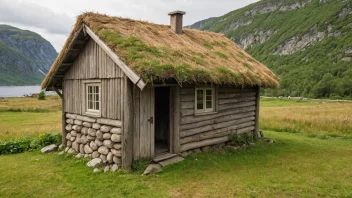 Et tradisjonelt norsk Mehus, et lite hus laget av naturlige materialer.