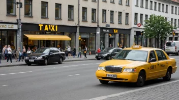 En taxi kjører ned en travel gate i Oslo.