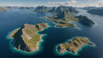 Et kart over Kotsøy-øyene i Norge, med et vakkert landskap av fjell og sjø i bakgrunnen.