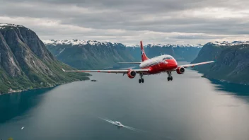 Et Widerøefly i luften over en naturskjønn norsk fjord