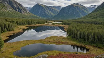 Et fredelig og unikt norsk landskap med et tjelta i forgrunnen.