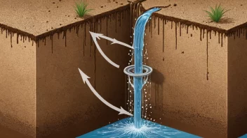En illustrasjon av vanngjennomstrømning, som viser vann som passerer gjennom et materiale eller en struktur.