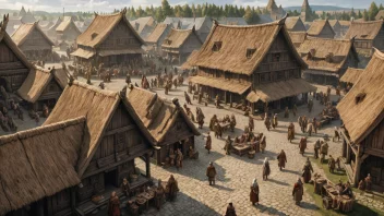 Et bilde av en vikingtidsby, som viser arkitekturen og dagliglivet i perioden.