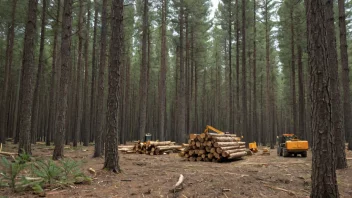 En skog med trær som høstes under fellingstiden.