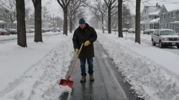 En person som rydder snø fra en vei eller fortau i en vinter-setting