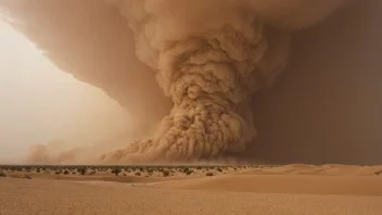 En sandstorm i ørkenen med sterke vinder og redusert sikt