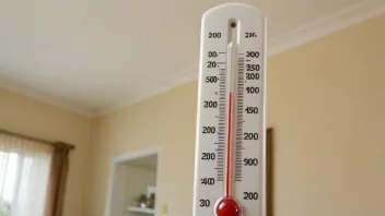 Et termometer som viser en moderat temperatur, med en væske på romtemperatur i bakgrunnen.