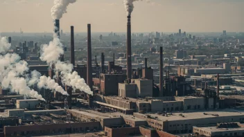 En stor industriell fabrikk med skorsteiner og maskiner.