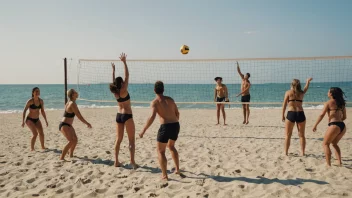 Folk som spiller volleyspill på en strand