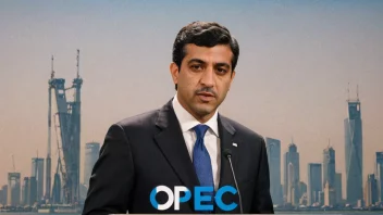 Et bilde av en mann i dress som står foran et podium med OPEC-logoen.