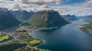 Panoramautsikt over Volda, som viser dens naturskjønnhet og kulturelle attraksjoner.