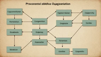 Et diagram som viser en stor organisasjon med flere underavdelinger, hver med sitt eget navn.