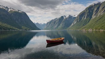 Et naturskjønt norsk fjord med en fredelig atmosfære.