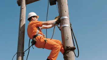 En telemontør som utfører vedlikehold på en telefonlinje.