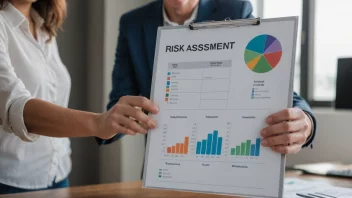 En person som holder et skjold med en risikovurderingsgraf i bakgrunnen, som representerer en proaktiv tilnærming til risikohåndtering.