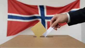 En person som utøver sin rett til å ta beslutninger, med et norsk flagg i bakgrunnen.