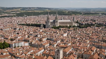 En panoramautsikt over byen Burgos i Spania, med den berømte katedralen og historiske arkitektur.