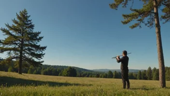 En person spiller fløyte i et fredelig landskap.