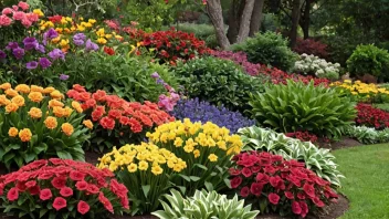 Et fargerikt og levende blomstershow med en rekke blomster og planter på utstilling