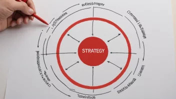 En illustrasjon av en forretningsstrategi med ulike fokusområder, med en rød sirkel som markerer ett av områdene.