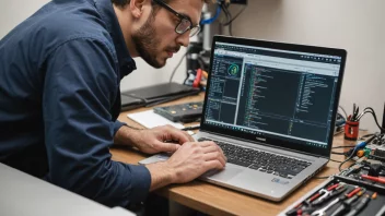 En serviceingeniør som arbeider på et teknisk system.