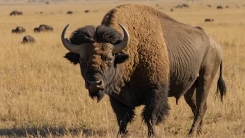 En buffalo i sitt naturlige habitat, som viser størrelse og styrke.