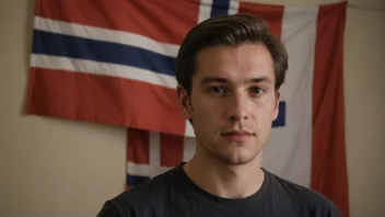 En person med et norsk flagg i bakgrunnen, som representerer det norske navnet Åges.