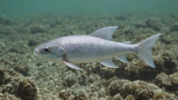 En liten fisk med sølvskjell som svømmer i havet.