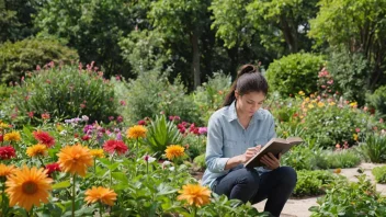 En person i en botanisk hage som studerer planter