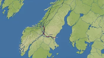 Et kart over Norge med flere fylker markert og koblet sammen med linjer.