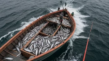 En fiskebåt i norske hav, med et stort nett fullt av sild.