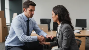 En person blir erstattet av en annen person i en arbeidssammenheng, noe som symboliserer handlingen avløyse.