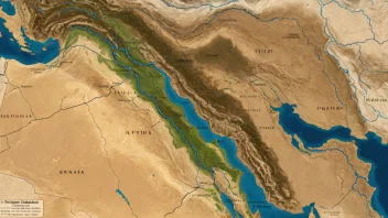 Et kart over Mesopotamia, som viser elvene Tigris og Eufrat og det omkringliggende landskapet.