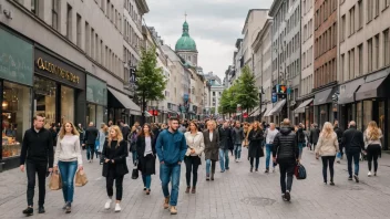 En travel handlegate i Oslo med ulike butikker og forretninger