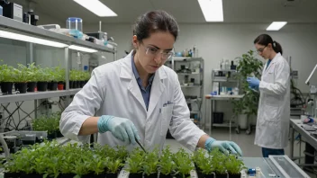 En forsker utfører et eksperiment med planter i et laboratorium.