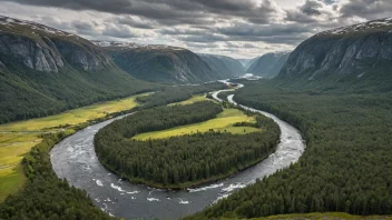 Et naturskjønt landskap av Stjørdalsdalen i Norge.