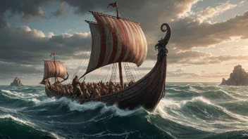 Et vikingskip som seiler gjennom havet, med en besetning av vikinger ombord.