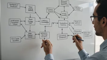 En person lager et flytdiagram på en tavle for å representere et komplekst system og gjøre det enklere å forstå.