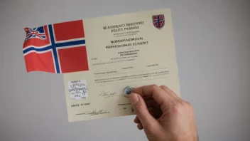 En person som holder et oppholdstillatelsedokument med et norsk flagg i bakgrunnen, som illustrerer begrepet oppholdsgrunnlag